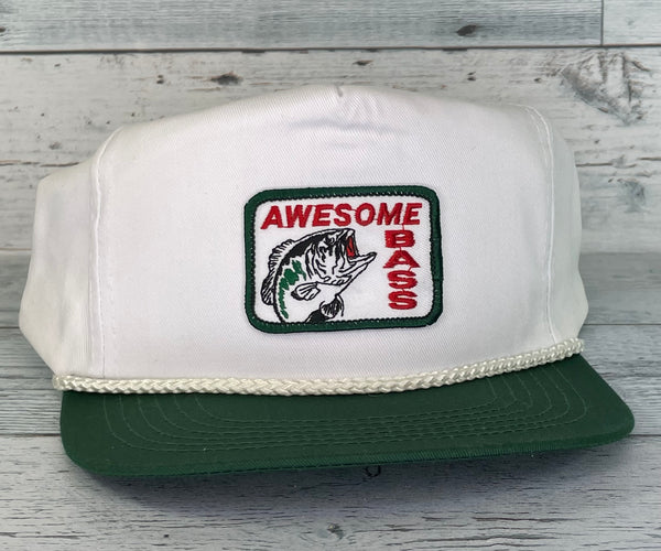 Custom Awesome Bass Fishing Vintage White Green Rope Snapback Cap Hat Fits  up to 7 1/2
