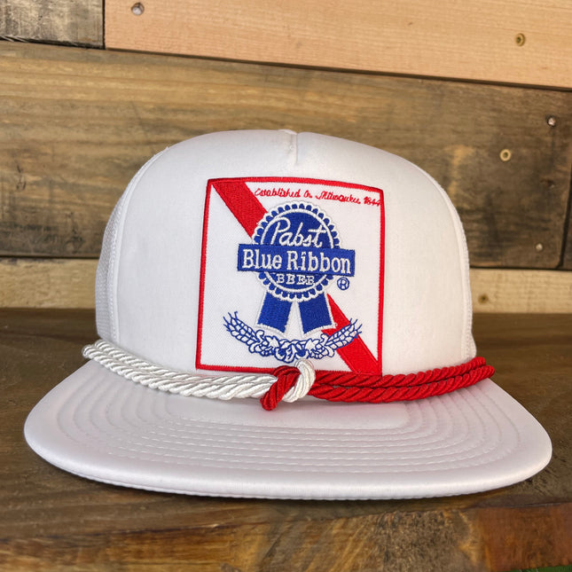 Custom Blue Ribbon Beer patch Double Rope White Mesh Trucker Snapback Cap Hat