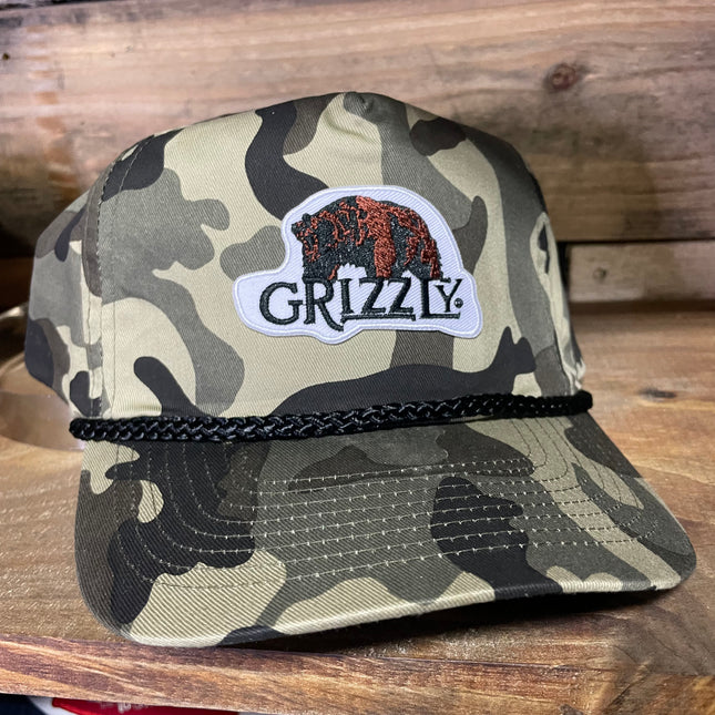 Custom Grizzly Camo Black Patch Rope Snapback Cap Hat