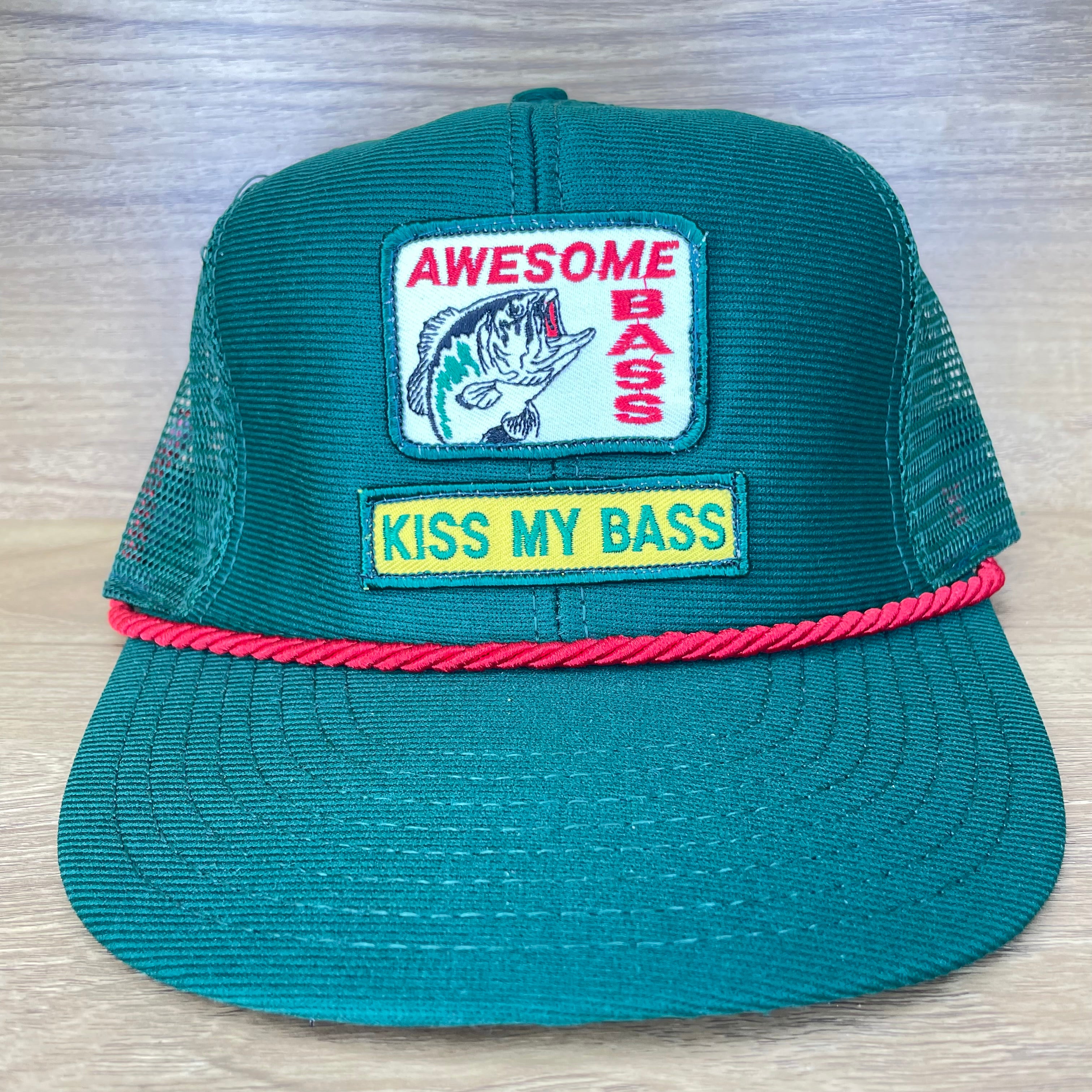VINTAGE BASS FISHING HAT CAP TRUCKER USA MADE WHITE ROPE SNAPBACK ONE SIZE  FITS