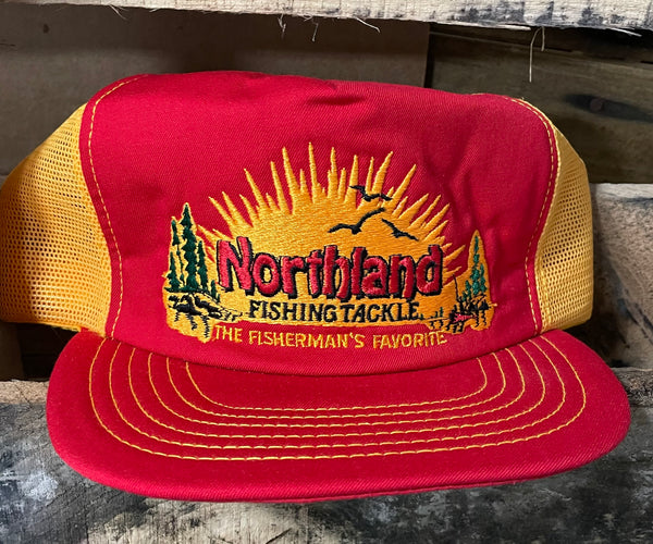 Vintage NorthLand Fishing Tackle Red Yellow Mesh Fish Snapback Trucker –  Old School Hats