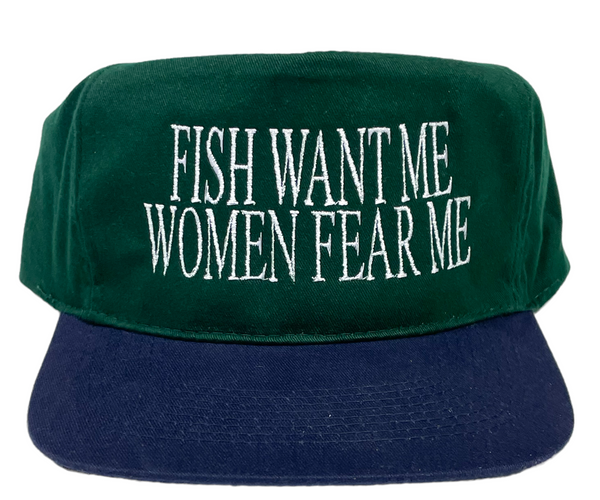 FISH WANT ME WOMEN FEAR ME Vintage Custom Embroidered Green Crown