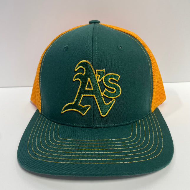 Custom Oakland A's Green Crown Yellow Mesh SnapBack Hat Cap Fits like – Old  School Hats