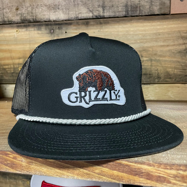 Custom Grizzly Chewing Tobacco patch White Rope Black Mesh Back Trucker Snapback Cap Hat