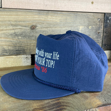 Do Something with your life Take OFF YOUR TOP Daytona Beach 86 Vintage Navy Rope Zip Back Cap Hat Custom Embroidered