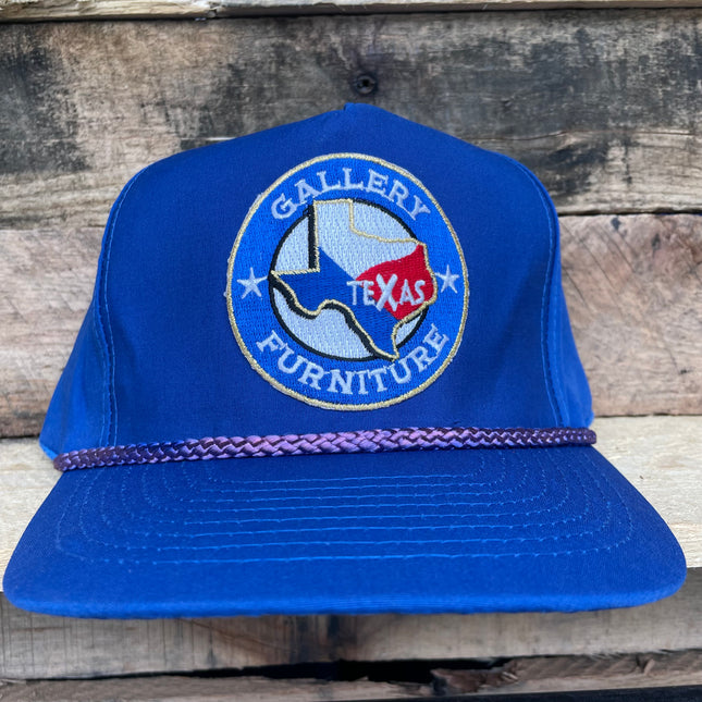 Custom Gallery Furniture TEXAS Vintage Patch Rope Blue Strapback Cap Hat